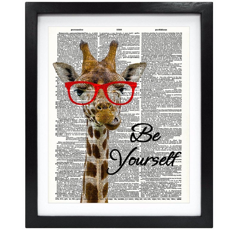 Susie Arts 8X10 Unframed Be Yourself Giraffe Upcycled Vintage Dictionary Art Print Book Art Print Funny Art Print Quote Wall Art V046 - Image 1
